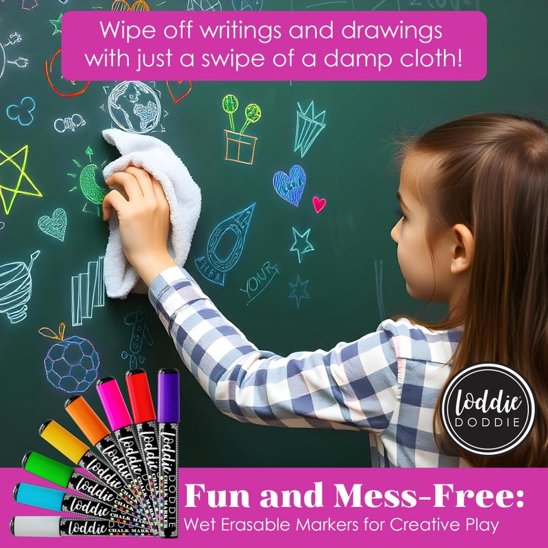 Loddie Doddie Liquid Chalk Markers - 8-Pack, 6mm Dual Tips - Chalk Markers for Blackboard & Chalkboard Paint - Washable Window Pens for Glass - Erasable Pens - Image 3